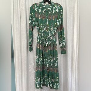 NWOT - Green Floral Maxi Shirt Dress with Tie